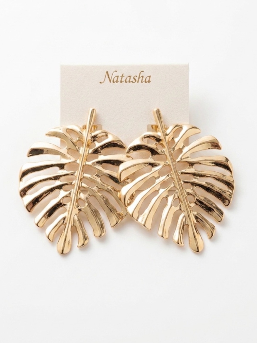 NWT ⚜️👑⚜️ Natasha Golden Tone Palm Leaf Statement Earrings